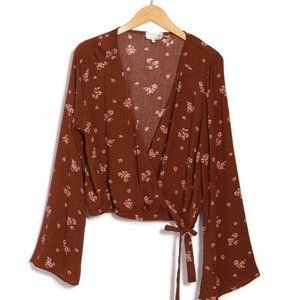 NWT We My People Floral Surplice Bell Sleeve Crop Top - Large